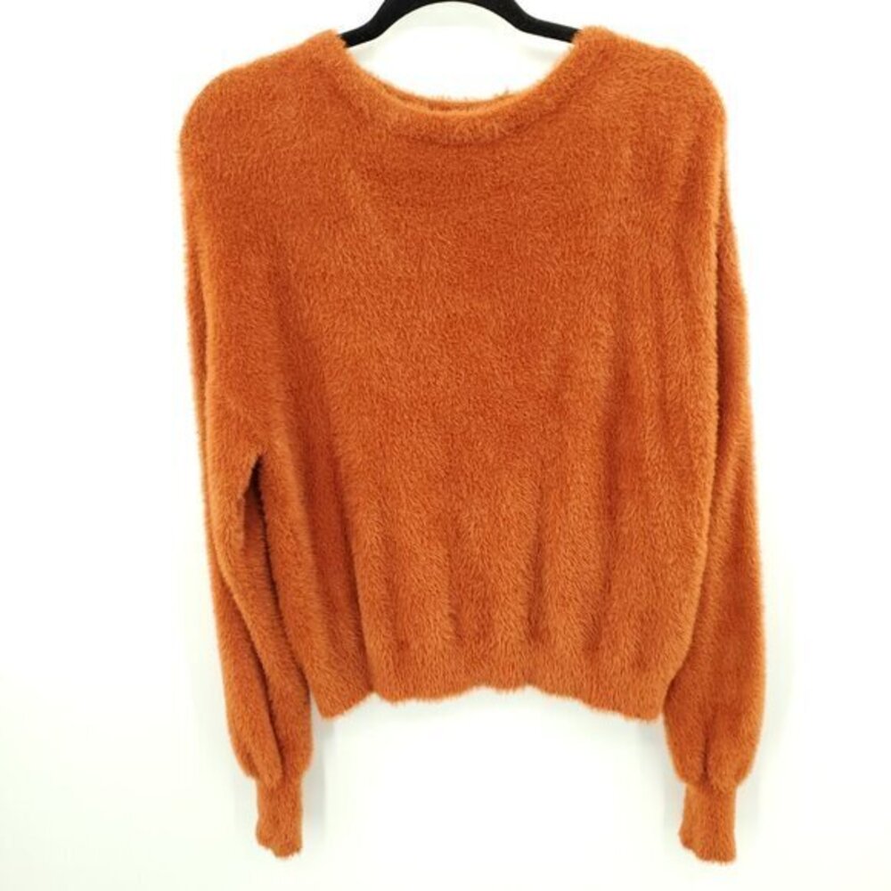Express Fuzzy Boat Neck Cropped Sweater M Orange